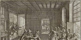 Second Defenestration of Prague. Engraving by Matthäus Merian (1593–1650) for "Theatrvm Evropaevm. Oder Wahrhaffte Beschreibung aller Denckwürdigen Geschichten so hin und wieder, fürnemblich in Europa, hernach auch an andern Orthen der Welt, so wol im Religion- als Policey wesen vom Jahr Christi 1617 biß auff das Jahr 1629 sich zugetragen. Mit Kupfferstücken geziert unndt Verlegt Durch Matthæum Merian Inn Franckfurtt Volume 1". Published in Frankfurt am Main by Matthäus Merian (1593–1650), Engravings and Publisher, Stecher/Verleger, in 1662. Se nedenfor 23 maj 1618. Public Domain.