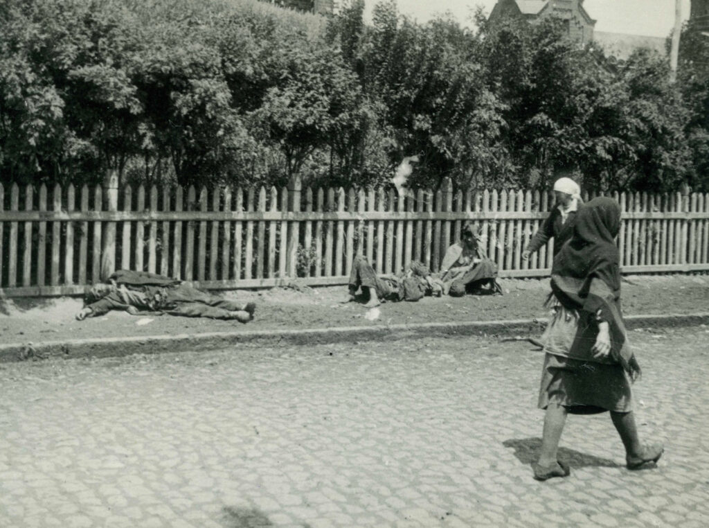 Starved peasants on a street in Kharkiv, 1933. In: Famine in the Soviet Ukraine, 1932–1933: a memorial exhibition, Widener Library, Harvard University. Cambridge, Mass.: Harvard College Library: Distributed by Harvard University Press, 1986. Procyk, Oksana. Heretz, Leonid. Mace, James E. (James Earnest). ISBN: 0674294262. Page 35. Initially published in Muss Russland Hungern? [Must Russia Starve?], published by Wilhelm Braumüller, Wien [Vienna] 1935. Photo: Alexander Wienerberger (1891–1955), Austrian engineer and photographer. Public Domain. Collection: Diocesan Archive of Vienna (Diözesanarchiv Wien)/BA Innitzer.