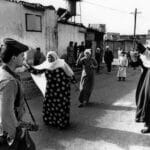 Women were at the forefront of the popular Palestinian uprising known as the Intifada, which lasted from 1987 to 1991. Palestinian women at the Jabaliya refugee camp in the Gaza Strip confront Israeli soldiers over the mistreatment and arrest of Palestinian youths. Photo: flickr / Robert Croma. (CC BY-NC-SA 2.0).