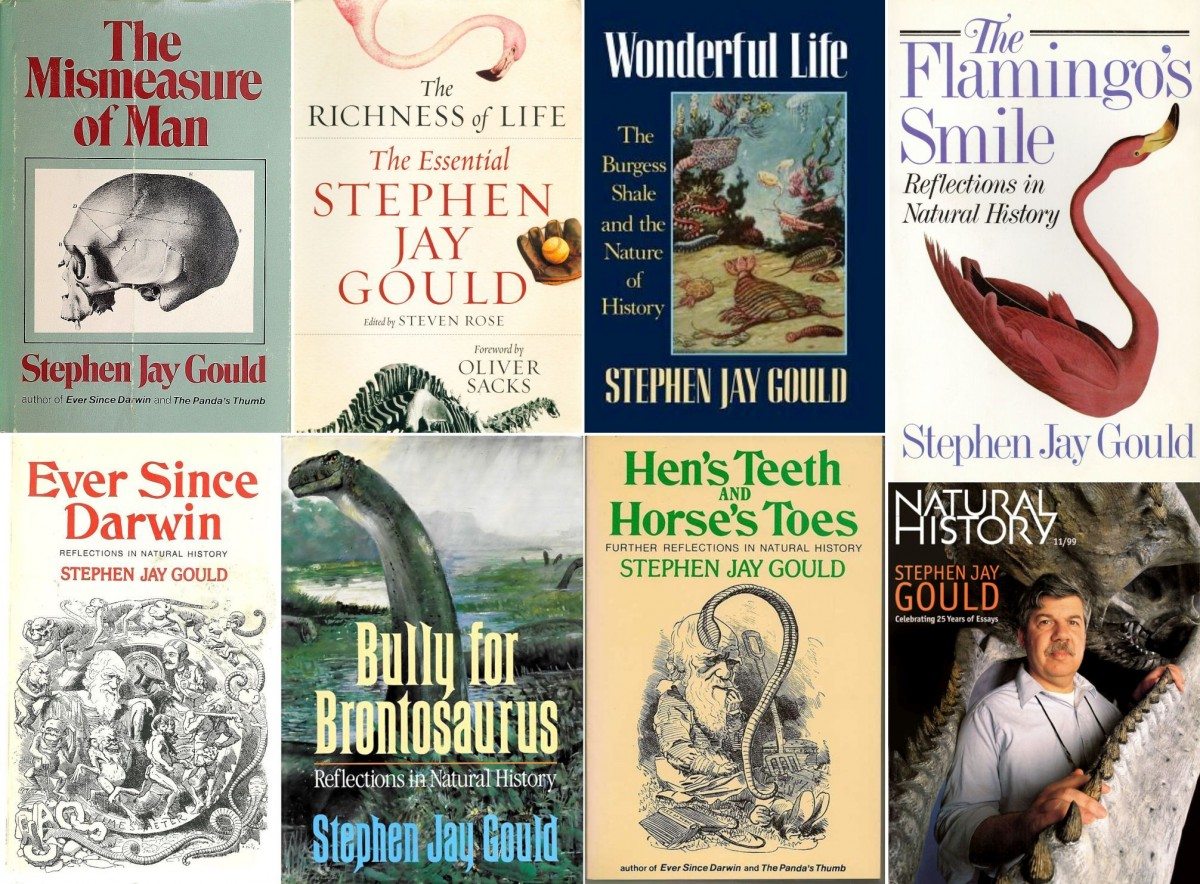 Et udsnit af Stephen Jay Goulds bøger og et nr. af Natural History, som han skrev mange artikler til.