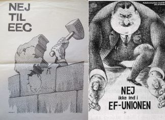 Eksempler på Nej plakater til EF-valget i 1972. Se 2. oktober 1972 nedenfor.