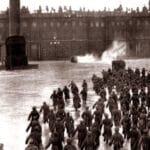 Scene from 1927 movie “October”. Seizing of Winter Palace in Petrograd by bolshevic Baltic Sailors, an episode of Russian Revolution of 1917. Originaly from en:The Storming of the Winter Palace 1920. Public Domain.