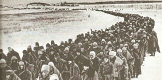 The “multinational” defeat; Column of Axis prisoners (Germans, Italians, Romanians and Hungarians (1943). Photoreporter: soviet unknown. Public Domain.