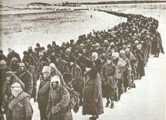 The “multinational” defeat; Column of Axis prisoners (Germans, Italians, Romanians and Hungarians (1943). Photoreporter: soviet unknown. Public Domain.