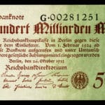 German Papiermark of the Weimar Republic, post World War I hyperinflation era (1921–24). Author: Godot13. Reichsbankdirektorium Berlin. Credit: The National Numismatic Collection, National Museum of American History. (CC BY-SA 4.0).