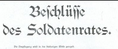Illustration: Overskrift + 1. linje af bekendtgørelse af 7. november 1918 fra Soldaterrådet i Sønderborg
