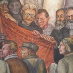 Detail from Diego Rivera’s fresco ‘Man at the Crossroads’ at the Palace of Fine Arts, Mexico City. There are notably represented Leon Trotsky, holding the red flag of the Fourth International, Friedrich Engels and Karl Marx (pass the cursor of the mouse on the image to identify them). Date of photo: August 28, 2009. Author Painting: Diego Rivera; photo: Lock. (CC BY 3.0).