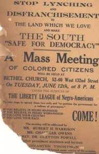 Annoncering af et massemøde 12 juni 1917, hvor Hubert Harrison taler
