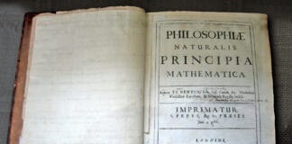 Sir Isaac Newton's own first edition copy of his Philosophiae Naturalis Principia Mathematica with his handwritten corrections for the second edition. The first edition was published under the imprint of Samuel Pepys who was president of the Royal Society. By the time of the second edition, Newton himself had become president of the Royal Society, as noted in his corrections. Collection: The Wren Library of Trinity College, Cambridge, England. Photo: © Andrew Dunn, 5 November 2004. (CC BY-SA 2.0).