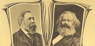 Marx og Engelsk udgiver Det Kommunistiske Partis Manifest ('Det kommunistiske manifest'), se 21 februar 1848 (Kilde: Postkort med fotografier af Engels og Marx Udsendt af Buchhandlung Vorwärts, Berlin 1880’erne. Se mere på: https://www.arbejdermuseet.dk/viden-samlinger/temaer/marx-manifest/