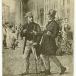 Søren Kierkegaard i Samtale med den unge Lorens Frølich. Fotografi efter grafik af Luplau Janssen (1869-1927), maler. (CC BY-NC-ND 4.0).