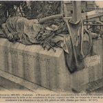 Auguste Blanqui’s grave (1805-1881) by Jules Dalou (1838–1902), sculptor, at the Père Lachaise cemetery in Paris (1885). From a postcard circa 1900. Photo: Unknown. Public Domain.