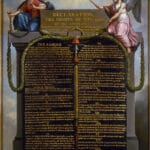 Déclaration des droits de l’homme et du citoyen. Representation of the Declaration of the Rights of Man and of the Citizen in 1789 Includes “Eye of providence” symbol (eye in triangle). Oil on panel painted by Jean-Jacques-François Le Barbier (1738–1826), French painter, illustrator and engraver. Collection: Musée Carnavalet. Public Domain.