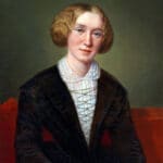 George Eliot (1819-1880), aged 30. Oil on canvas painted by the Swiss artist Alexandre-Louis-François d’Albert-Durade (1804-1886), whose family she lived with while in Switzerland. The original painting is placed at the British National Portrait Gallery (purchased 1905). Public Domain.