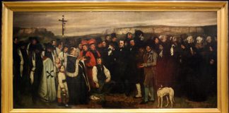 Gustave Courbet: Un enterrement á Ornans/Begravelsen i Ornans (1849-50). Maleriet hænger nu på Musée d'Orsay i Paris, og er fotograferet af Sailko den 9 December 2015. (CC BY 3.0). Se nedenfor 10 juni 1919.