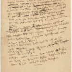 Manuscript page communist manifest. Almost illegible only surviving manuscript page of the communitic manifesto of Karl Marx. Date end 1847. Written by Karl Marx. Public Domain.