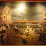 On May 21, 1781, the royalists executed the Inca José Gabriel Condorcanqui; known as Tupac Amaru. His great uprising began on November 4, 1780 in Tungasuca, south of Cusco, with the support of his wife, Micaela Bastidas, several caciques and thousands of indigenous people. Shortly after, Túpac Amaru II and Micaela Bastidas were captured, tried, and sentenced to death. The sentence was served on May 18, 1781 in the Plaza de Armas of Cusco. Túpac Amaru II was forced to witness the hanging of his eldest son, Hipólito Condorcanqui Bastidas, and other relatives and friends who participated in the rebellion. He also saw the death of his wife. Micaela was strangled in the vile club and finished off with kicks in the belly. They tried to dismember Túpac Amaru with four horses, but he resisted this torment. Finally he was beheaded. Painting at a Museum in Cusco, Peru.