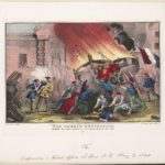 The French revolution: burning the royal carriages at the Chateau d’Eu, Feby. 24, 1848 Physical description: 1 print : lithograph, hand-colored. Lithograph by N. Currier (firm), c 1848. Place: Library of Congress, USA. Public Dopmain.