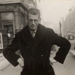 Photograph of Samuel Beckett taken by a street photographer outside Burlington House in Piccadily, ca. 1954. Photo courtesy University of Texas at Austin. Source: http://montrealrampage.com/book-of-the-month-club-the-collected-poems-of-samuel-beckett-edited-by-sean-lawlor-and-john-pilling/#prettyPhoto