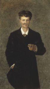 Portræt af August Strindberg, 1849-1912, olie på lærred, malet i 1885 af Sofie Holten (Danish, 1858 - 1930). Det svenske Nationalemuseum. Public Domain.