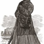 A woodcut image of Harriet Tubman, made prior to book publication date of 1869: Scenes in the Life of Harriet Tubman by Sarah H Bradford Author 	woodcut artist not listed; W.J. Moses, printer; stereotyped by Dennis Bro’s & Co. Public Domain.