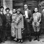 Pasternak (second from left) with friends including Lilya Brik, Eisenstein (third from left) and Mayakovsky (centre). On the left, Japanese writer Tomizi Tamiji Naito (1885-1965). Moscow, 11 May 1924. Photo: A. Semenka. Public Domain.