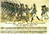 "Kampsang for Rhin-Armeen" (Chant de guerre pour l'Armée du Rhin) til forsvar for den revolutionære unge franske republik, blev republikkens kampsang 1795, "Marseillaisen", og fransk nationalsang. Artist: W. Holland in London, 1792. Public Domain.