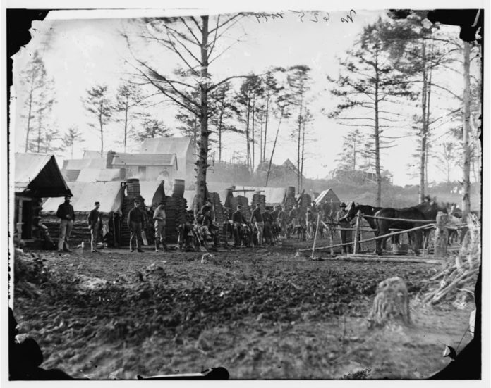 Brandy Station, Va., vicinity. Camp of 18th Pennsylvania Cavalry, 3d Division, Cavalry Corps. Photograph from the main eastern theater of war, winter quarters at Brandy Station, December 1863-April 1864. Photo: Unknown/The Library of Congress/American Memory.
