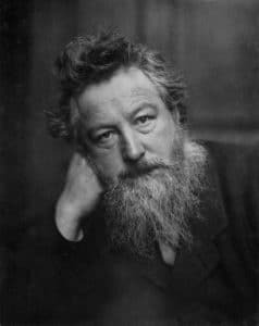 Portrait of William Morris, aged 53. First published 1899 (photo c. 1887) in J. W. Mackail The Life of William Morris in two volumes, London, New York and Bombay: Longmans, Green and Co., 1899. Photo: Frederick Hollyer (1838–1933). Public Domain. 