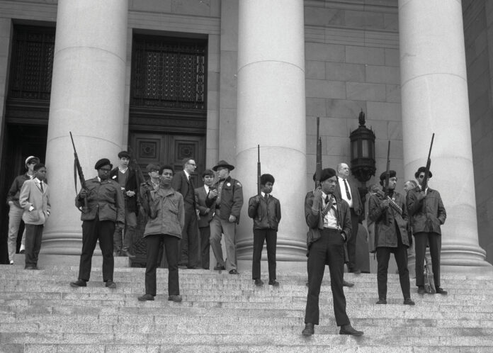 Black Panther demonstration. Photo courtesy of the State Governors’ Negative Collection, 1949-1975, Washington State Archives. Collection: CIR Online, The Center for Investigative Reporting. (CC BY 2.0).