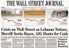 Frontpage of Wall Street Journal on the Finance Crisis and Lehman Brothers. 2008.