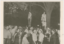 Schomburg Center for Research in Black Culture, Photographs and Prints Division, The New York Public Library. "View of the lynching of Tom Shipp and Abe Smith at Marion, Indiana, August 7, 1930." Photo: Lawrence Beitler (1885–1960) Photographer) ©. Collection: The New York Public Library Digital Collections. 1930.