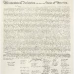 This is an image of the United States Declaration of Independence (article – text). This image is a version of the 1823 William Stone facsimile — Stone may well have used a wet pressing process (that removed ink from the original document onto a contact sheet for the purpose of making the engraving). Date: 4 July 1776 (ratification); 1776-07-02 (approval and signing). Author original: Second Continental Congress; reproduction: William Stone. Public Domain.