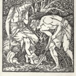 Illustrates the couplet “When Adam delved and Eve span / Who was then the gentleman?” which had international popularity in several Germanic languages as an equalitarian slogan during the medieval period. Artwork from April 1888 by Edward Burne-Jones (1833–1898), British painter, for the first book edition of William Morris’ A Dream of John Ball. Public Domain. Source: <a href="https://commons.wikimedia.org/wiki/File:William.Morris.John.Ball.jpg">Wikimedia Commons</a>.