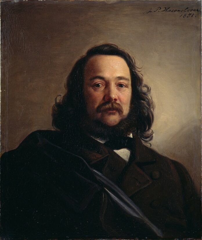 Portrait of Ferdinand Freiligrath, 1851. Oil on canvas painted by Johann Peter Hasenclever (1810–1853). Collection: National Museums in Berlin. Current location: Alte Nationalgalerie. In 1890: given to Alte Nationalgalerie by Frau Ida Freiligrath, Witwe des Dichters, Cannstatt. Public Domain.