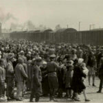 “Selection” of Hungarian Jews on the ramp at Auschwitz-II (Birkenau), Poland during the German occupation, May/June 1944. Jews were sent either to work or to the gas chamber. The photograph is part of the collection known as the Auschwitz Album. The collection as a whole was first published as The Auschwitz Album in 1980 in the United States, Canada and elsewhere, by the Nazi hunter Serge Klarsfeld, but individual images had been published before that – for example, during the 1947 Auschwitz trial in Poland and the 1963–1965 Frankfurt Auschwitz trials. Photo: Unknown. Several sources believe the photographer to have been Ernst Hoffmann or Bernhard Walter of the SS. Public Domain.