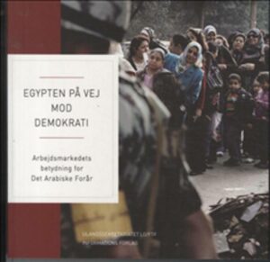 Forsiden på bogen: Egypten på vej mod demokrati: Arbejdsmarkedets betydning for Det Arabiske Forår. Red. af Helle Schøler Kjær (Ulandssekretariatet LO/FTF & Informations Forlag, 2012, 213 sider).