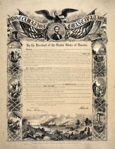 Photograph of a reproduction of the Emancipation Proclamation, 1864. Collection: the United States Library of Congress's Prints and Photographs division. Public Domain.