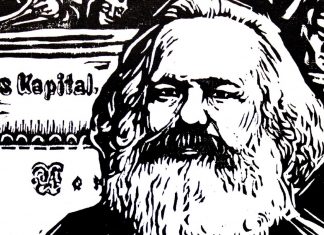 Karl Marx - Cropped version. Artist: Holzschnitt made in 1970 by Robert Diedrichs (1923–1995), German graphic artist, painter and illustrator / Royal Opera House Covent Garden. (CC BY 2.0). Source: Wikimedia Commons.