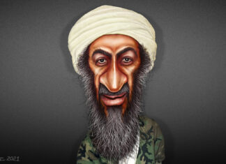 Osama Bin Laden - Caricature. Art: Made in 2021 by DonkeyHotey (CC BY 2.0).