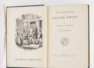 Charles Dickens, 'Oliver Twist & Great Expectations', Hazell, Watson & Viney Ltd, Title Page. Illustrated by George Cruikshank. Photo: Karen Fisher/Museums Victoria. (CC BY 4.0).