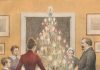 Rundt om juletræet. Fra tidsskriftet Børnenes Julegave, årgang 1902, er en serie tegninger, som under et kaldes for Juletræets Historie i Billeder. Tegningerne er lavet af Paul Steffensen (1866-1923). Kilde: Bloggen Den Gamle By.
