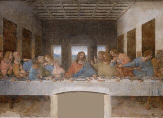 Leonardo_da_Vinci_(1452-1519)_-_The Last Supper. Tempera on gesso, pitch and mastic, painted from 1495 until 1498 by Leonardo da Vinci (1452–1519). Collection: Santa Maria delle Grazie, Milan, Italy. Source/Photographer: Unknown. Public Domain.