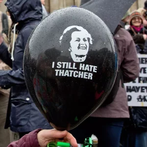 'I Still Hate Margaret Thatcher' - black balloon, Thatcher protest, Trafalgar Square, London, 13 April 2013. Photo: Chris Beckett. (CC BY-NC-ND 2.0)