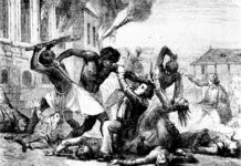 Slave rebellion before the independence in USA. Artist: Unknown. Public Domain