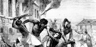 Slave rebellion before the independence in USA. Artist: Unknown. Public Domain