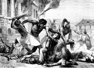 Slave rebellion before the independence in USA. Artist: Unknown. Public Domain
