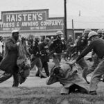 Bloody Sunday. In this March 7, 1965, file photo, a state trooper swings a billy club at John Lewis, right foreground, chairman of the Student Nonviolent Coordinating Committee, to break up a civil rights voting march in Selma, Ala. Lewis sustained a fractured skull. Lewis, who carried the struggle against racial discrimination from Southern battlegrounds of the 1960s to the halls of Congress, died Friday, July 17, 2020. (AP Photo/File). Photo: bswise.  (CC BY 2.0).