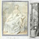 Collage of Olympe de Gouges. Left:Olympe de Gouges handing over her Declaration of the Rights of Women and Citizens to Marie-Antoinette. Print, Desrais, Paris, 1790. Engravet by C. Frussotte (1750-18 ..). Engraver; Claude-Louis Desrais (1746-1816). Illustrator. Public Domain. Middle: Marie Olympe de Gouges, widow Aubry (1748-1793). Olympe de Gouges seated on a Louis XV armchair, holding a book in her right hand, 1793. Medium watercolor over graphite on paper made by unknown artist. Collection: Louvre Museum). Public Domain. Right: Execution of Marie Gouze on the scaffold. ‘Olympe de Gouges’ was the pseudonym used by Marie Gouze, who was a French writer, playwright, pamphleteer, and political philosopher, and who in 1793 was arrested and summarily tried for having defended the Girondists, then guillotined to death. Artist: Mettais? Public Domain.