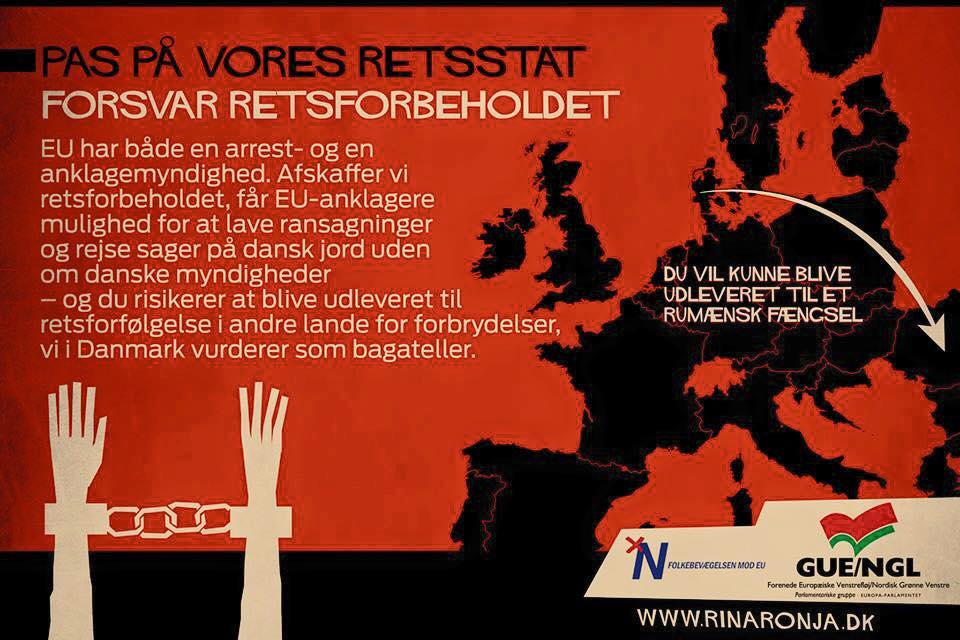 Poster fra Folkebevægelsen mod EU, der er med i GUE/NGL-gruppen i EU paralamentet.